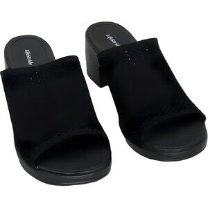 Bzees Ella washable black fabric block heel mule sandals by LifeStride 10M